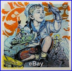 DAVID BROMLEY Children Series Battleship Mixed Media on Paper 94cm x 94cm