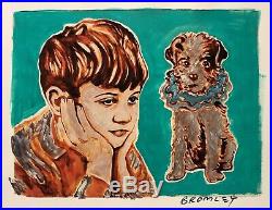DAVID BROMLEY Children Series Boy With Dog Mixed Media 67cm x 88cm