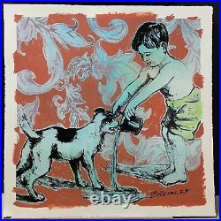 DAVID BROMLEY Children Series Boy and Dog Mixed Media on Paper 94cm x 94cm
