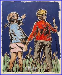 DAVID BROMLEY Children Series Holding Hands Mixed Media on Paper 103cm x 92cm