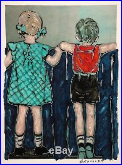DAVID BROMLEY Children Series Over The Fence Mixed Media 79cm x 102cm
