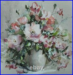DEREK BROWN (1924-2009) Original Still Life Mixed Media Painting Vase of Flowers
