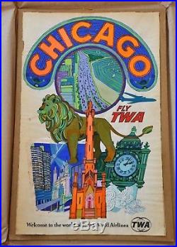 + David Klein CHICAGO Fly TWA ORIGINAL Travel Poster Art GOUACHE / MIXED MEDIA +