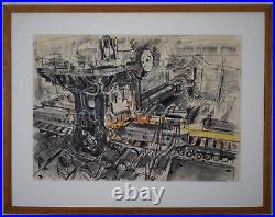 Davy United rolling mill. Mixed media by listed artist Paul A Waplington, c1975