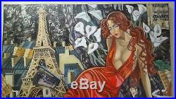 ELENA KHMELEVA b1966 large signed original mixed media oil painting Paris Violin