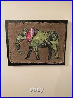 ELEPHANT original mixed media painting signed