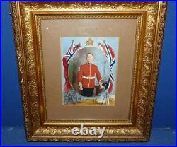 Early 20th C Mixed Media Military Portrait. Grenadier Guards. Heavy Gilt Frame