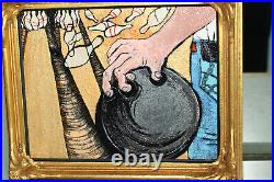 Expressionist Oil Painting Mixed Media Outsider Art BOWLING BALL PINS Framed FUN