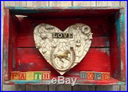 Faith Hope Love Wall Art Southwest Western Decor Assemblage Turquoise Red Horse