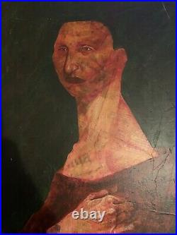 Figurative Portrait Painting Style Lucian Freud Mixed Media Man Canvas Vintage