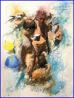 Fine Art DRAWING Mixed Media Watercolor Pastel Male Nude Figure Study