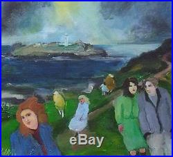 Fine Gill Watkiss Original Mixed Media Painting Godrevy Lighthouse Cornwall
