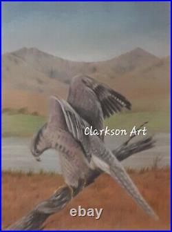 Framed original mixed media Painting of a Hawk