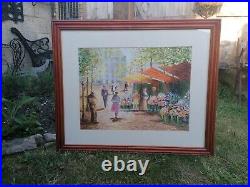 French Flower Market Painting Mixed Media Signed Meagan Munro. Pre owned