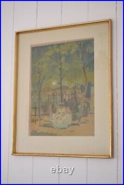 French Mixed Media, Night Time Park Scene Early 20th Century, Georges Stein