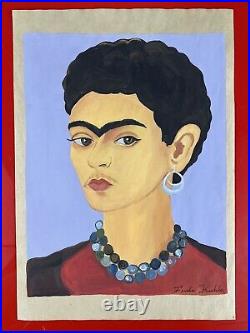 Frida Kahlo (Handmade) Drawing mixed media on old paper signed & stamped