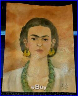 Frida Kahlo-Mixed Media on Heavy Stock Paper-Signed-1942-Signed-Galeria Mexicana
