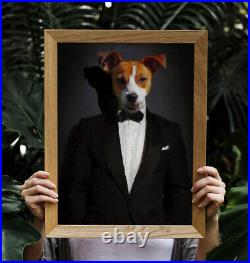 Genteleman Dog in Bow-Tie and Tailcoat Custom Funny Cat Portrait Pet Fun Art