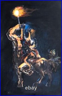 Glyn Morgan (1926-2015) Torchbearer/Centaur mixed media painting c1965/68