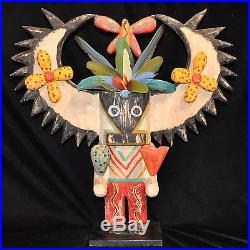 Gregory Lomayesva Hopi Folk Art, Hand-Carved Mixed Media Sculpture, 20H