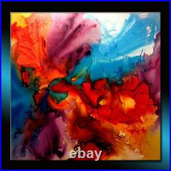 HUGE CONTEMPORARY ABSTRACT PAINTING, MODERN COLORFUL ART BY HENRY PARSINIA 48x48