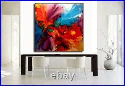 HUGE CONTEMPORARY ABSTRACT PAINTING, MODERN COLORFUL ART BY HENRY PARSINIA 48x48