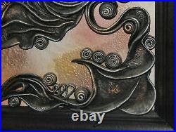 Hand made abstract leather/oil collage wall decor plaque signed