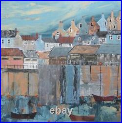 Harbour Home original painting, collage, quay, boats, seaside, art