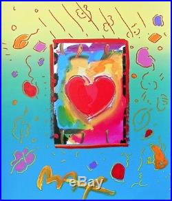 Heart, Original Mixed Media Painting, Peter Max SIGNED with COA