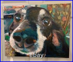 Hello There, 22x18, Original Mixed Media Painting, Signed Art, Dog, Animal Art