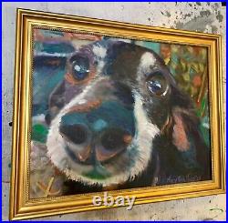 Hello There, Original Mixed Media Painting, Dog, Frame
