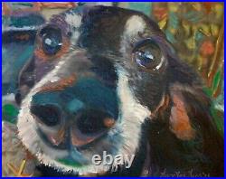 Hello There, Original Mixed Media Painting, Dog, Framed