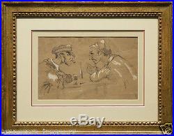 Honore Daumier French drawing Friends Charcoal on Paper Scene 19th Century