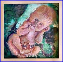 It's A. Baby, 11x11, Original Mixed Media Painting, Signed, Framed