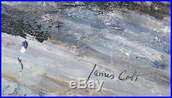 JAMES COLT, Listed Western Artist, Three Cowboy Riders, Mixed media painting