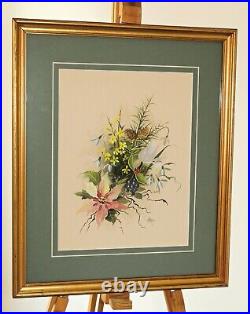 JOE HYNES (Irish) Mixed Media Painting of a Spray of Wildflowers and Pine Cones