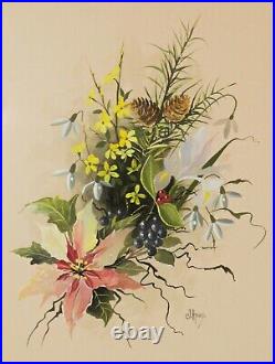 JOE HYNES (Irish) Mixed Media Painting of a Spray of Wildflowers and Pine Cones