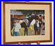 JOHN HATFIELD (b. 1933) Mixed Media Horse Racing Painting Groom Washing Horse