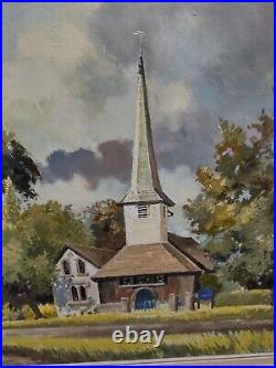 James Chambury 1927-94 Stock Church Essex Original Oil & Mixed Media Painting