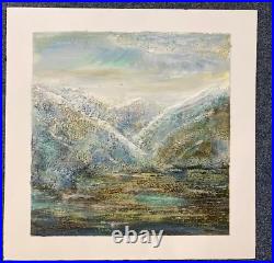 Janet Rodgers Original Large Textured Abstract Mixed Media Green/Snowy Mountain