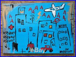 Jean-Michel Basquiat Original Mixed Media Painting Blue City Signed