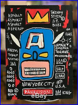 Jean-Michel Basquiat Original Mixed Media Painting Captain America On Panel