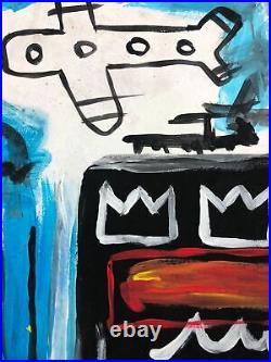 Jean-Michel Basquiat painting on paper (Handmade) signed and stamped mixed media