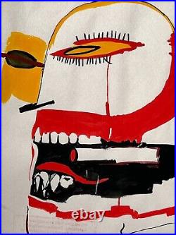 Jean-Michel Basquiat painting on paper signed and stamped mixed media