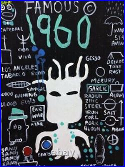 Jean-Michel Basquiat painting on sheet (handmade) signed and stamped mixed media