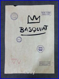 Jean-Michel Basquiat painting on sheet (handmade) signed and stamped mixed media