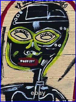 Jean-Michel Basquiat painting on wood (Handmade) signed and stamped mixed media
