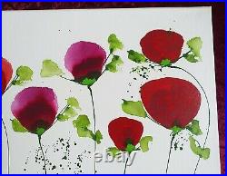 Jean Picton Poppies Original Mixed Media Painting on Canvas 24x19.5 Flowers 7