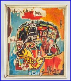 Jean-michel Basquiat Original Hand Drawn And Signed Skull Mixed Media