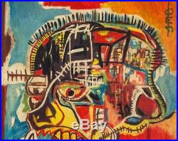 Jean-michel Basquiat Original Hand Drawn And Signed Skull Mixed Media